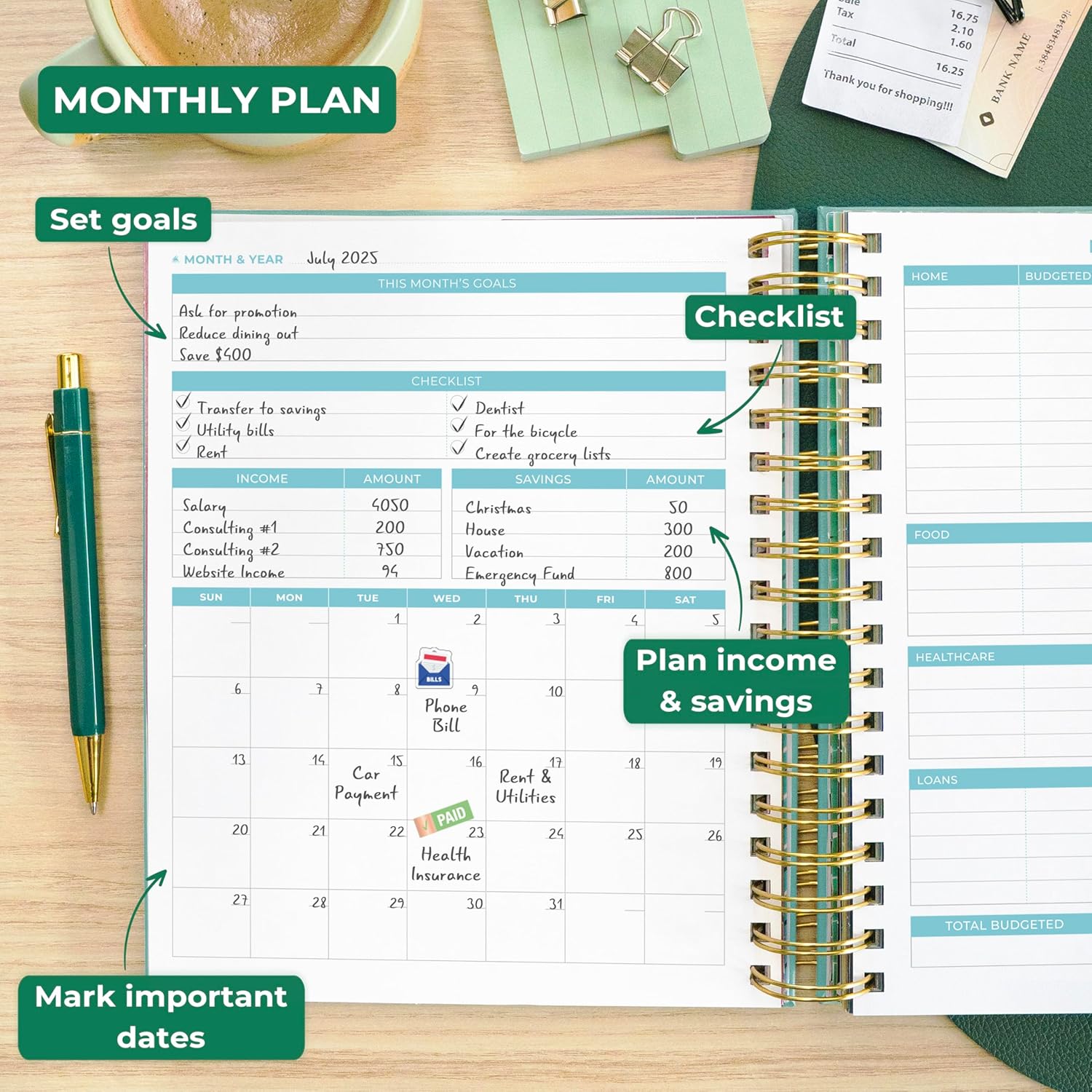 Clever Fox Budget Planner & Monthly Bill Organizer with Pockets. Expense Tracker Notebook, Budgeting Journal and Financial Planner Budget Book to Control Your Money. Large Size – Turquoise - Image 3