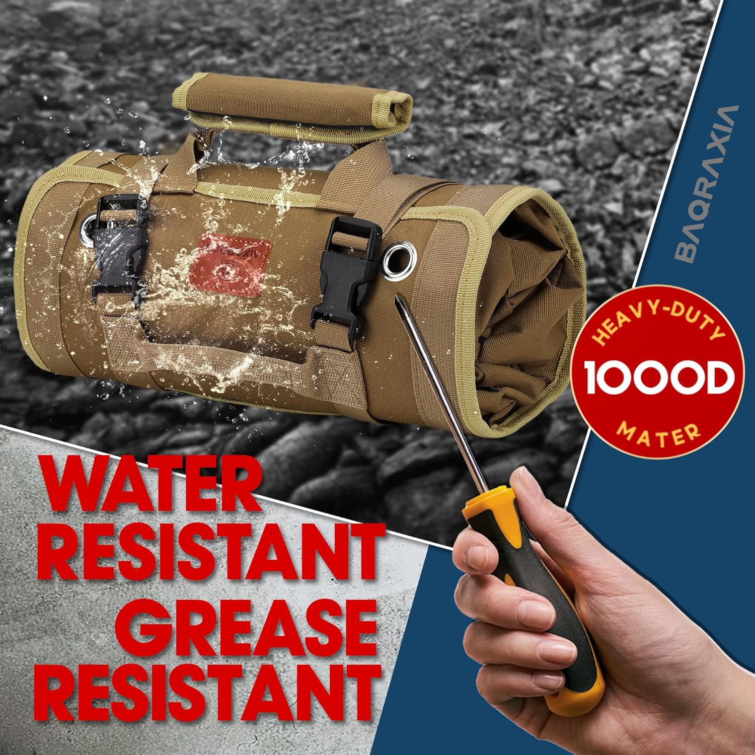 Tool Bag, Roll Up Small Tools Box Storage, Heavy Duty Tool Organizer with 2 Detachable Tool Pouch, Tool Gifts for Men Dad Husband Boyfriend Grandpa, Presents for Christmas Birthday (Khaki) - Image 6