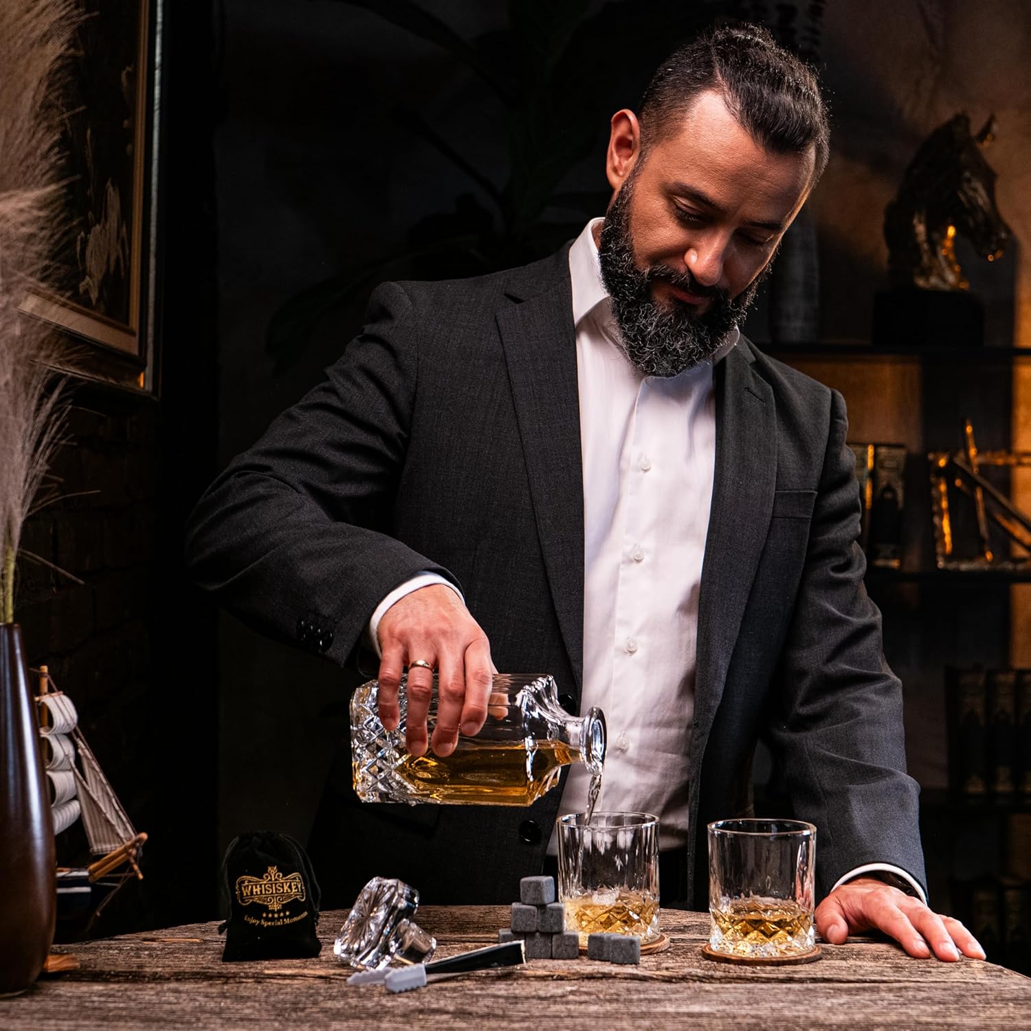 WHISISKEY - Whiskey Glass Set - Whiskey Gift Sets for Men - Whisky Glass Gifts for Men - Rum Tumblers Whisky Set with 2 Glasses, 8 Whiskey Stones, Accessories - Image 8