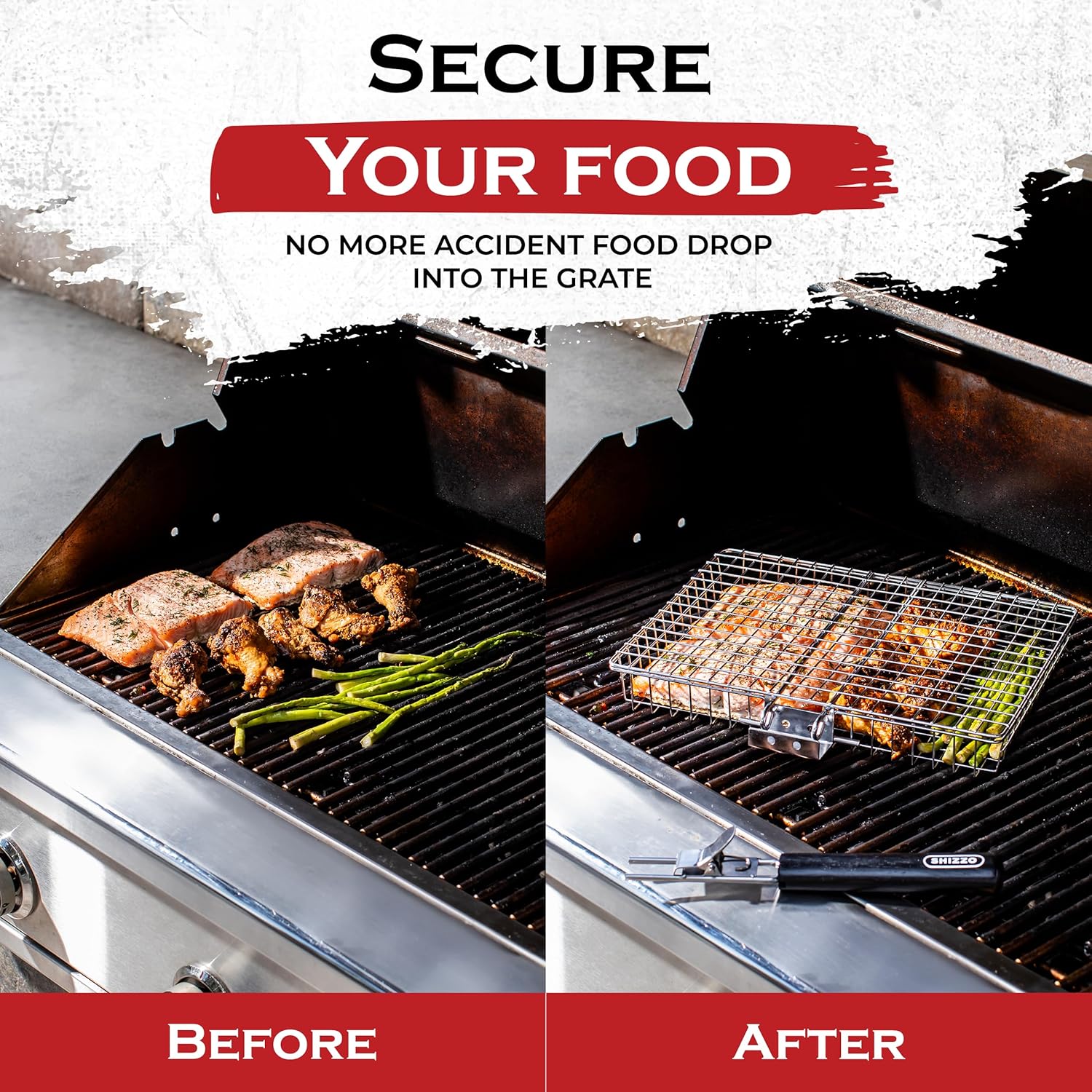 SHIZZO Grill Basket Set, Barbecue BBQ Grilling, Stainless Steel Folding Portable Outdoor Camping Rack for Fish, Shrimp, Vegetables, Cooking Accessories, Gifts for Dad, Men, husband - Image 3