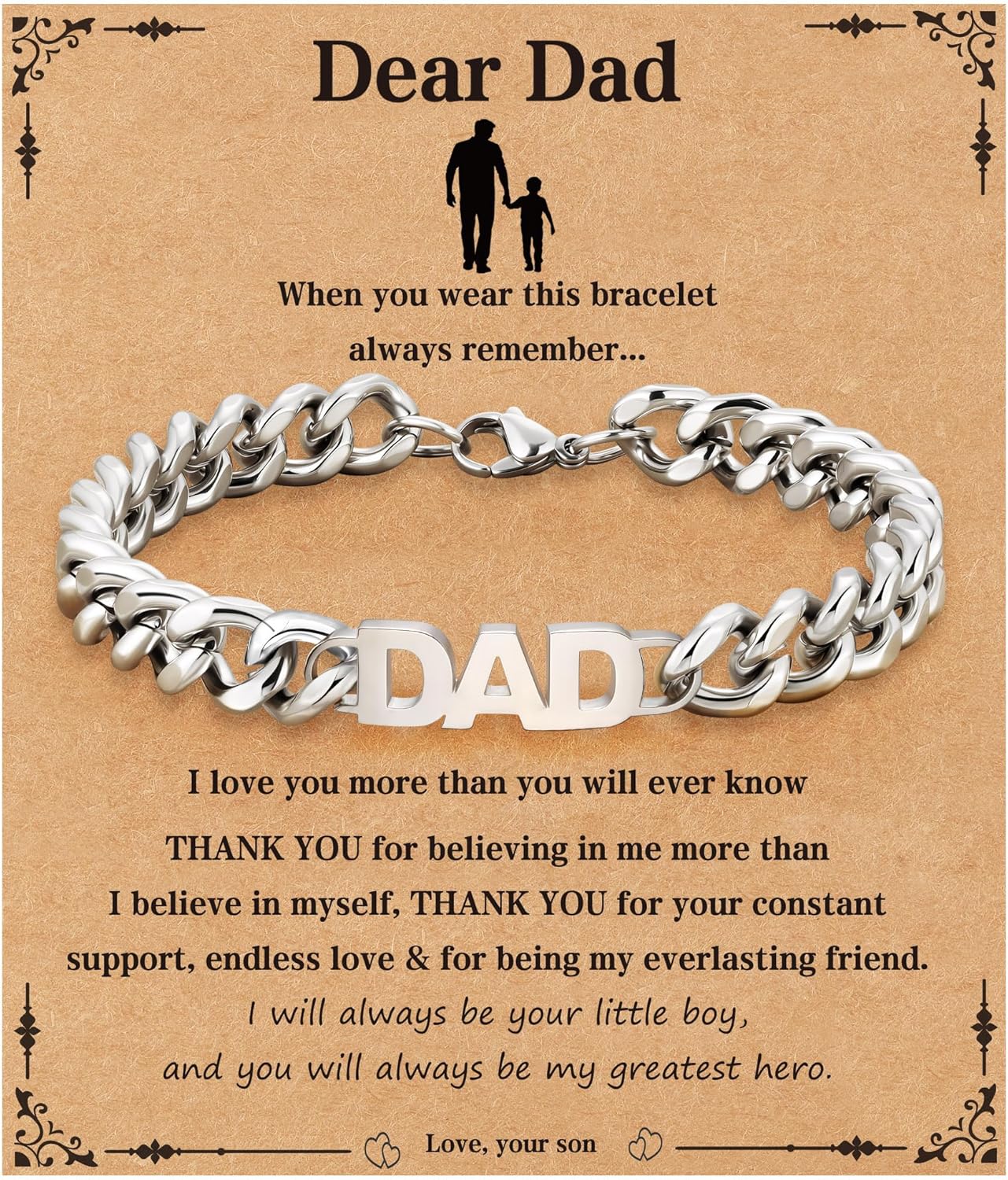 Aretas Mens Bracelet Gifts for Dad Daddy Papa Son Men Boys Him Father Day Birthday Cuban Chain Bracelet Jewellery Gifts from Daughter Son