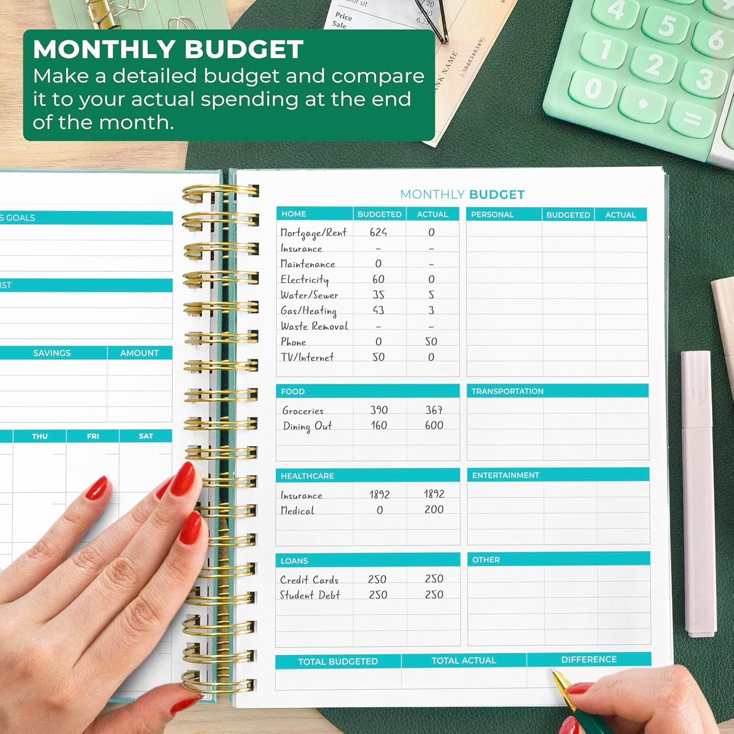 Clever Fox Budget Planner & Monthly Bill Organizer with Pockets. Expense Tracker Notebook, Budgeting Journal and Financial Planner Budget Book to Control Your Money. Large Size – Turquoise - Image 5