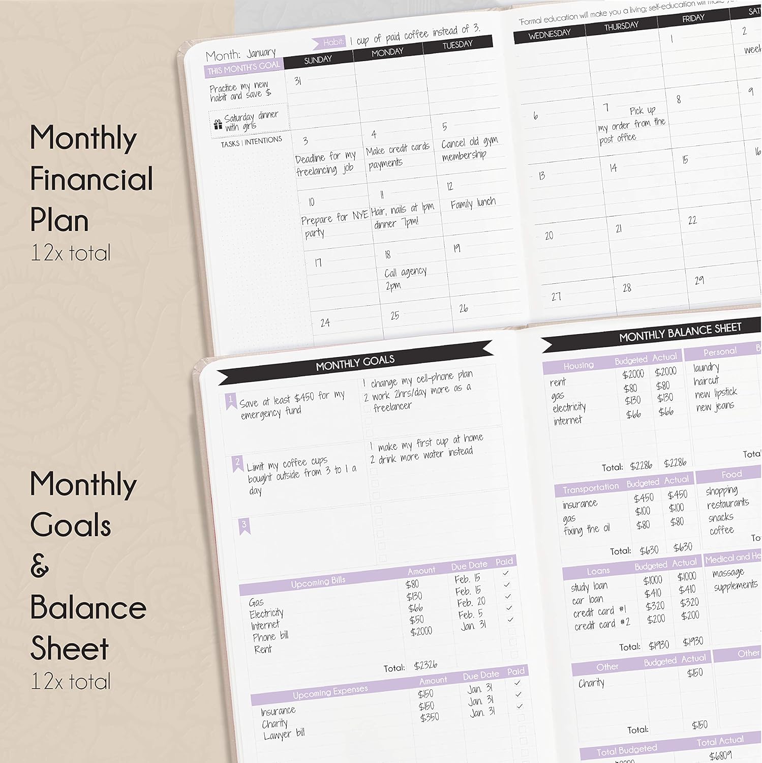 Financial Planner - Monthly Budget Planner & Monthly Bill Organizer | A 12-Month Journey to Financial Freedom | Bill Payment Tracker Organizer, Debt, Expense Tracker & Money Saving with Pockets - Image 6