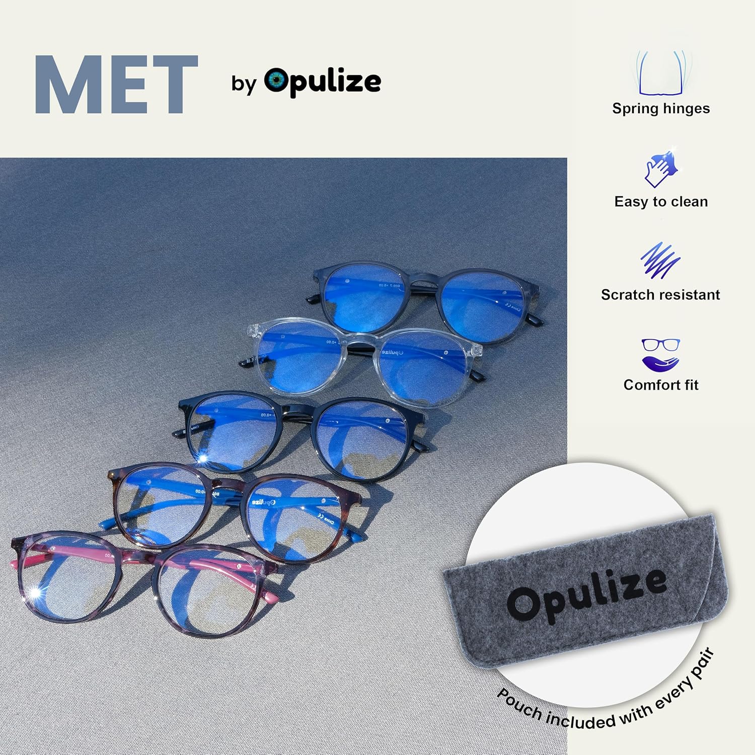 OPULIZE MET Blue Light Blocking Reading Glasses for Women Men, Slim Round Frame with Scratch Resistant and Spring Hinges, Computer Glasses with Anti-Reflective, Clear +0 (Pack of 1) - Image 4