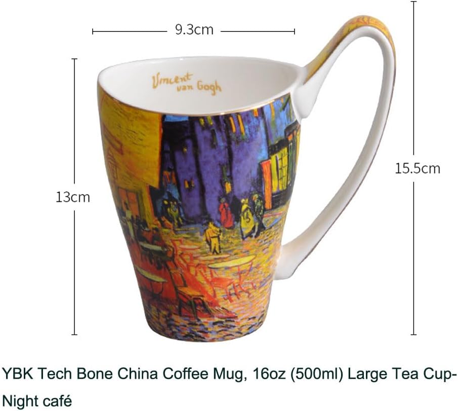 YBK Tech Bone China Coffee Mug, 16oz Large Tea Cup - Design Inspired by Van Gogh's Paintings (Night café) - Image 3