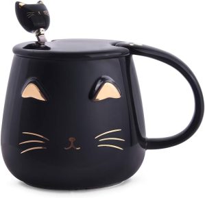 Black Cat Mug, Cute Kitty Ceramic C...