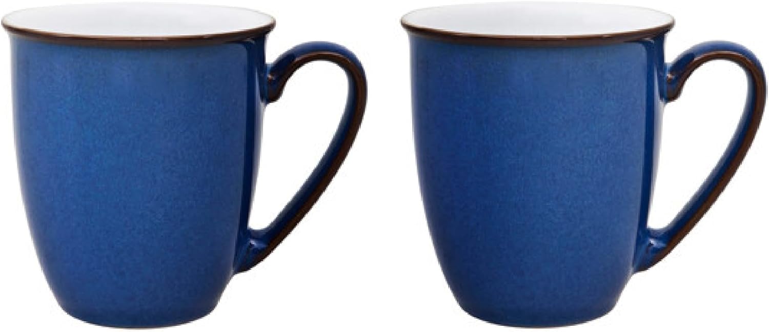 Denby - Imperial Blue Coffee Mug Set of 2 - 330ml Large Stoneware Ceramic Classic Tea Mug Set For Home & Office - Dishwasher Safe, Microwave Safe - Blue, White, Brown - Chip Resistant