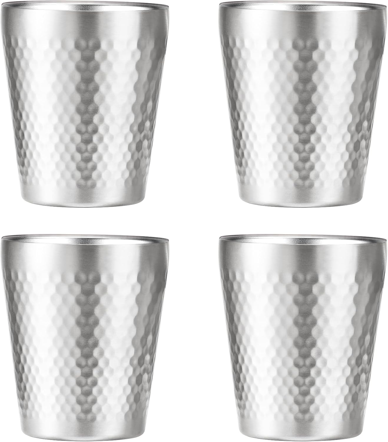 Stainless Steel Cups 4 Packs 10oz/300ml Stackable Double Wall Insulated Metal Shatterproof Cups Titanium-Plated Diamond Textured Surface Heat Resistant Dishwasher Safe (Silver - 4 Packs)
