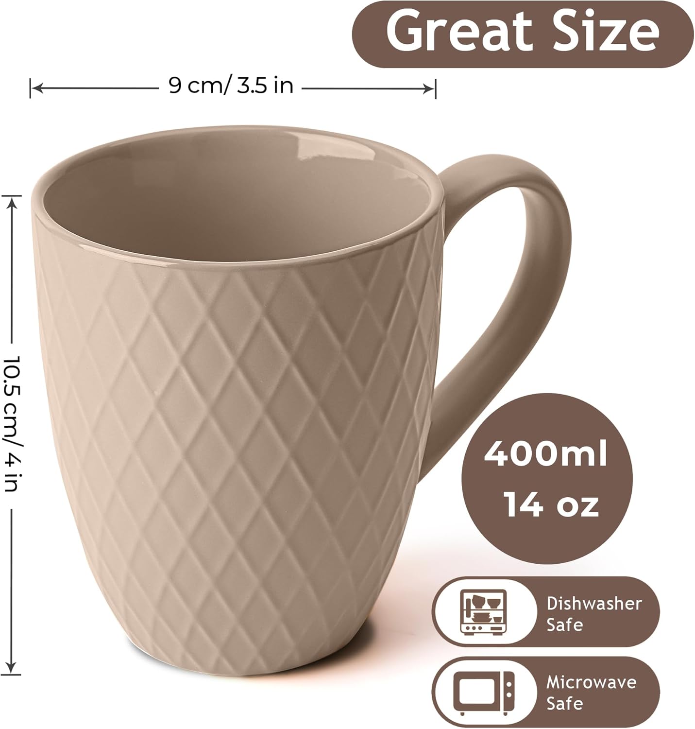 MIAMIO – 6 x 400 ml – Coffee Mug Set/Mug - Modern Ceramic Mug Matt - Coffee Mug Large - Palmanova Collection (Beige) - Image 6