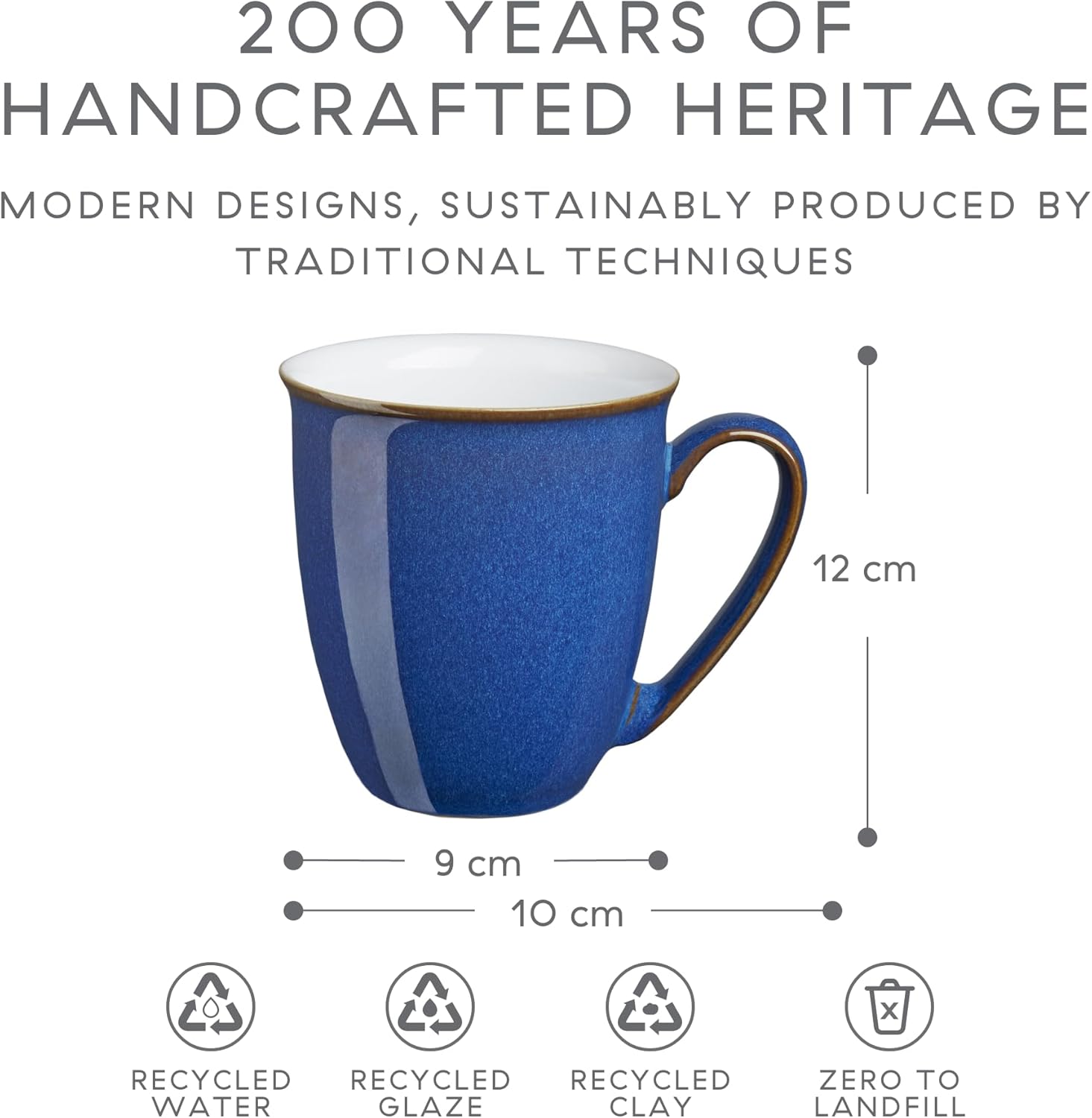 Denby - Imperial Blue Coffee Mug Set of 2 - 330ml Large Stoneware Ceramic Classic Tea Mug Set For Home & Office - Dishwasher Safe, Microwave Safe - Blue, White, Brown - Chip Resistant - Image 5