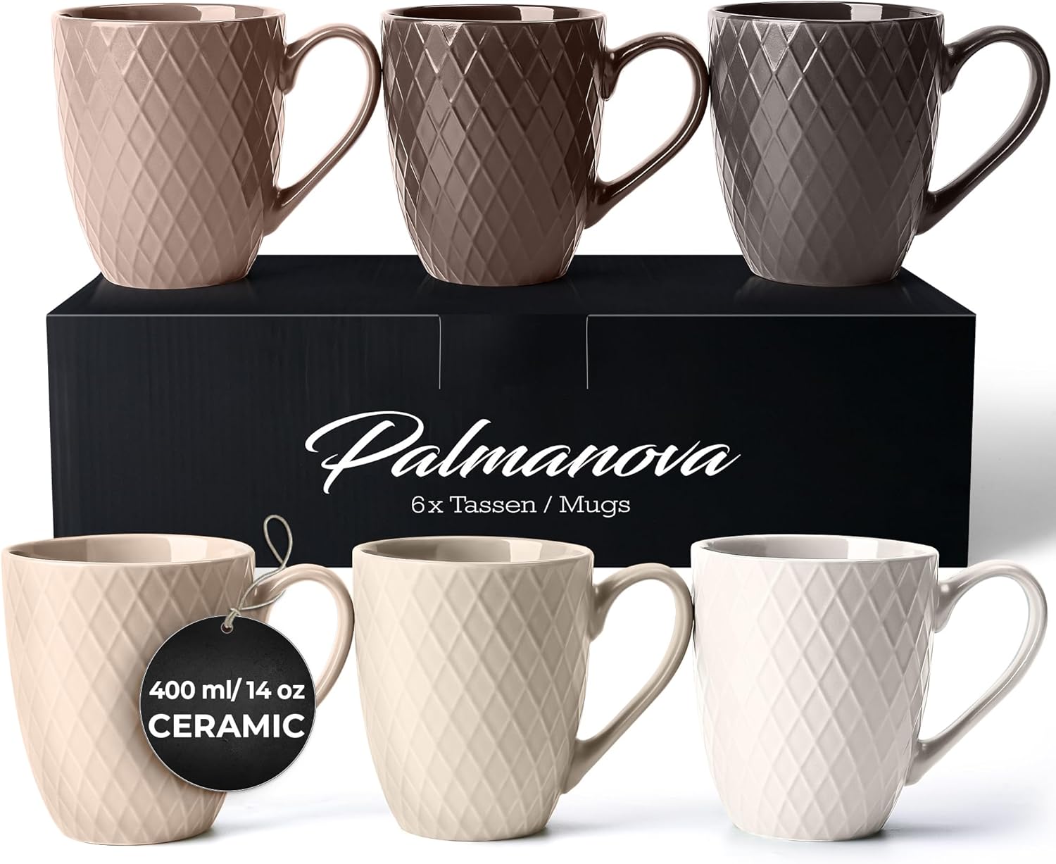 MIAMIO – 6 x 400 ml – Coffee Mug Set/Mug - Modern Ceramic Mug Matt - Coffee Mug Large - Palmanova Collection (Beige)