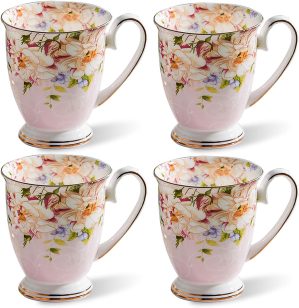4 Piece Porcelain Coffee Mugs Set &...