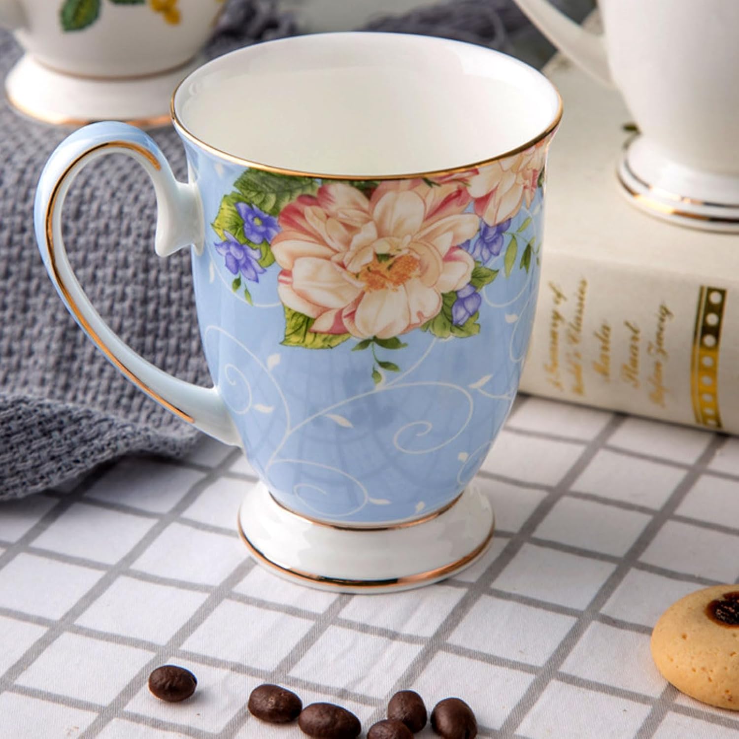 4 Piece Porcelain Coffee Mugs Set - Bone China Floral Coffee Tea Water Cup and Hot Chocolate Cups - Great Gift for Lovers - 11 oz/312 ml (Pink) - Image 6