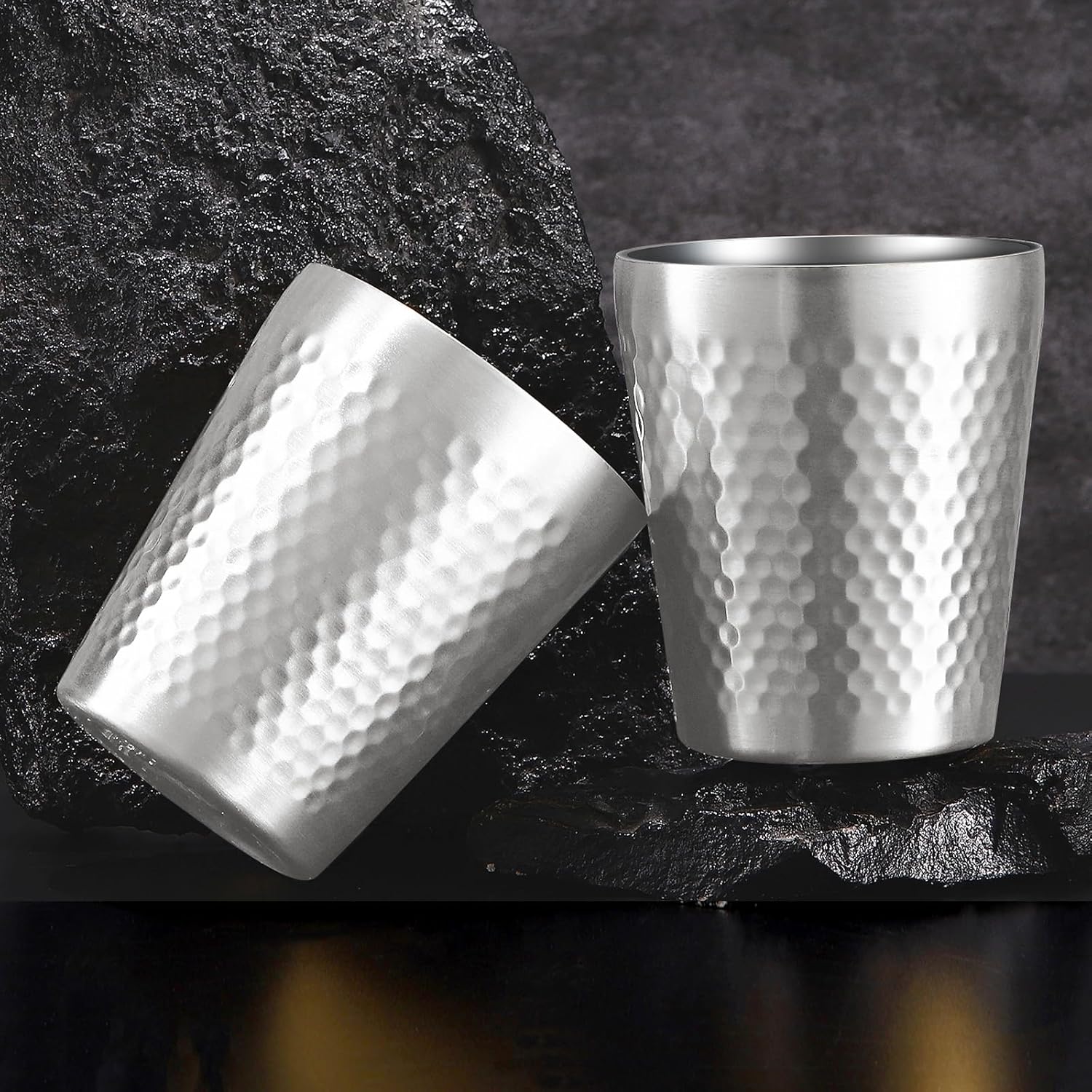 Stainless Steel Cups 4 Packs 10oz/300ml Stackable Double Wall Insulated Metal Shatterproof Cups Titanium-Plated Diamond Textured Surface Heat Resistant Dishwasher Safe (Silver - 4 Packs) - Image 2