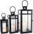 TRIROCKS Set of 3 Decorative Metal Lantern Large Hanging Outdoor Candle Holder 48/38/30cm with Tempered Glass Panels for Home Decor Parties Garden (Matte Black)