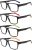 MODFANS 4 Pairs Reading Glasses Men (Blue Light Blocking) Rubber Arms/Temple Wide Frames Large Square Readers Glasses Color Blue/Red/Orange/Green