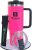 ThreeRs Quencher Travel Tumbler with Handle Straws Insulated Coffee Cup Telescopic Metal Straw, 2 Lids, Summer Water Bottle, Mug for Hot – Cold Drinks 40oz/1180ml Neon Colour (Pink)