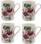 Fine China Floral Mugs, Set of 4, 300ml Capacity, 10cm Height, Traditional Design, Dishwasher Safe (4X Fuchsia Coffee Mugs)