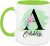 EKAM Personalised Mug, Coloured Inner and Handle Mug Stylish Initial with Name, Gift for Valentine’s, Birthday, Christmas Day for Mom, Dad, Kids, Friends or Girls, 11oz Coffee/Tea Cup (Light Green)