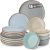 vancasso Reno Stoneware Dinner Set for 6, 18 Pieces Plates and Bowls Set with Dinner Plates, Dessert Plates & Cereal Bowls, Speckled Crockery Set in Mixed Colors, Chip & Scratch Resistant