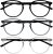 OPULIZE MET Blue Light Blocking Reading Glasses for Women Men, Slim Round Frame with Scratch Resistant and Spring Hinges, Computer Glasses with Anti-Reflective, Black,Grey,Clear +0 (Pack of 3)