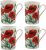 Fine China Floral Mugs, Set of 4, 300ml Capacity, 10cm Height, Traditional Design, Dishwasher Safe (4 Popy Coffee Mugs)